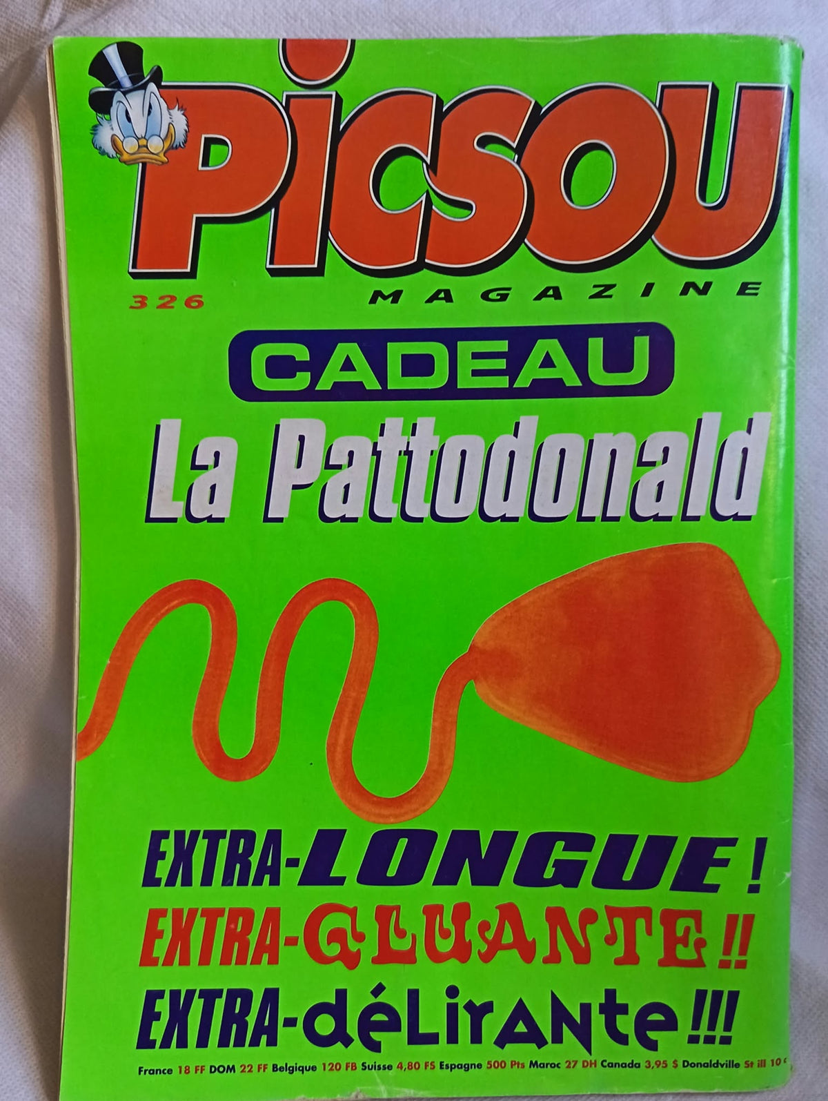 Ancienne couverture annonçant le jouet La Pattodonald du Picsou Magazine 326