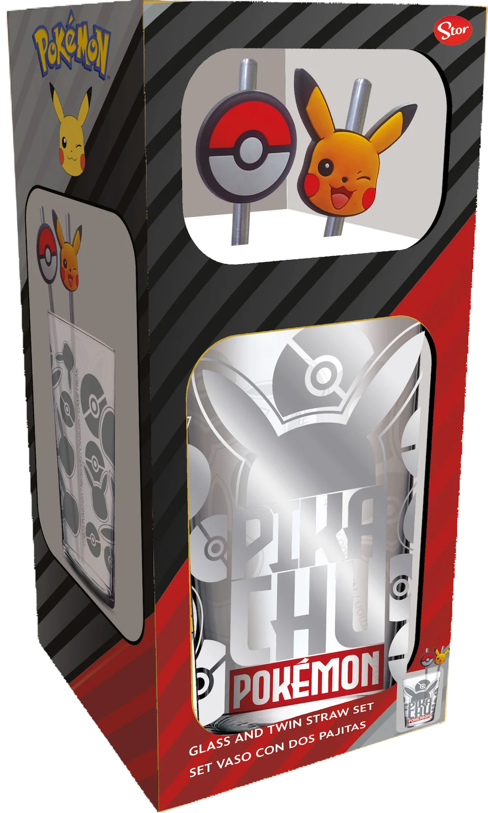 Pokemon Pikachu Pack Verre XXL Premium 480ml + 2 Pailles en Métal