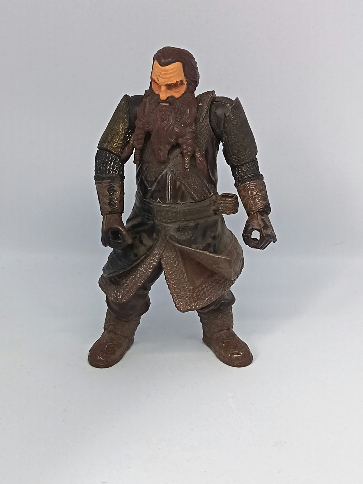 Figurine Gimli du Seigneur des Anneaux 2002, nain en armure avec longue barbe tressée