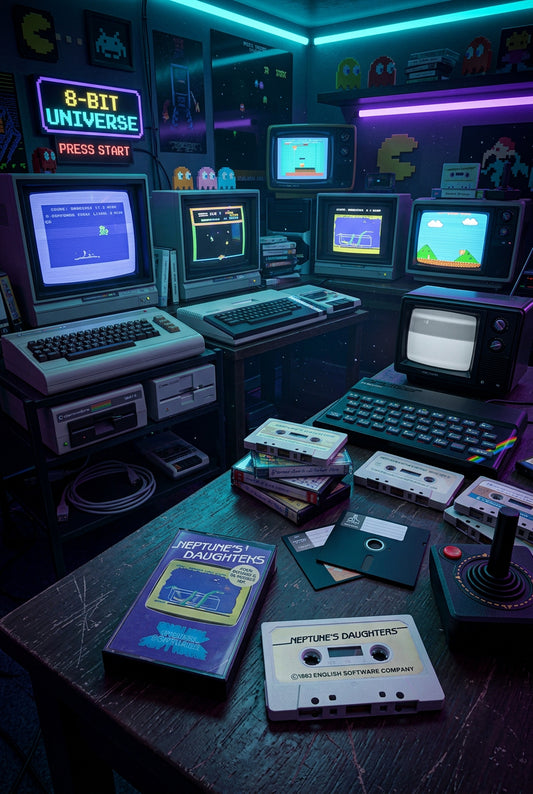 Cassette et jaquette du jeu Neptune's Daughters, © 1983 English Software Company