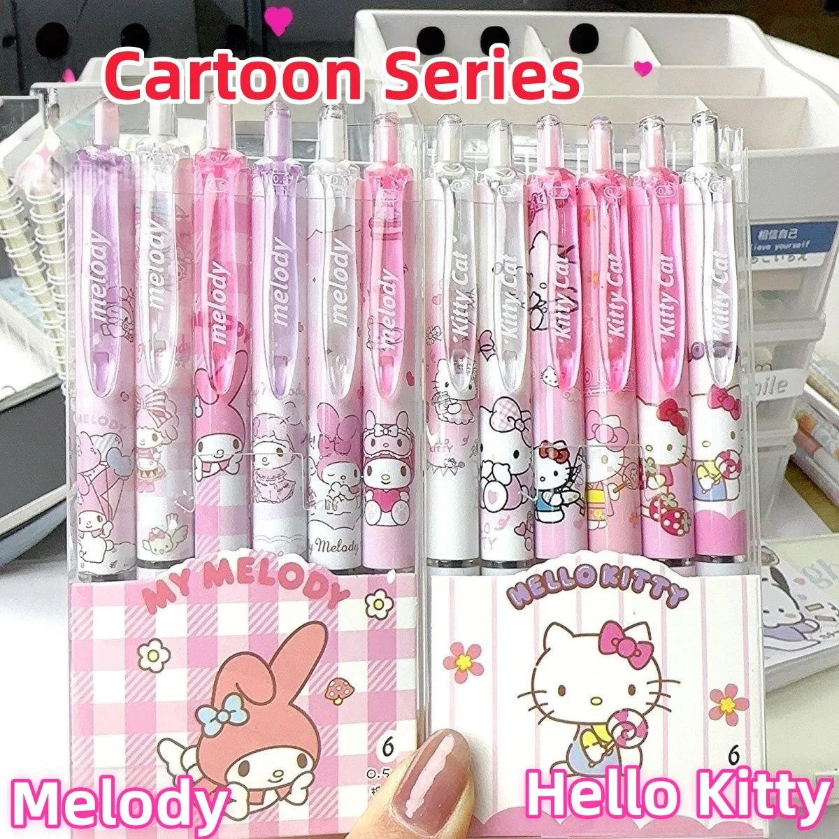 Lot de 6 stylos Hello Kitty à encre gel, design kawaii Sanrio