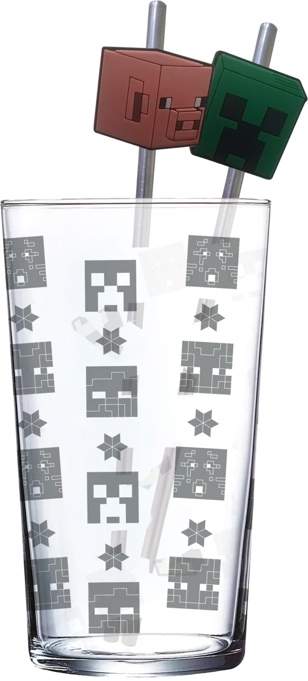 Minecraft Pack Verre XXL Premium 485ml + 2 Pailles en Métal
