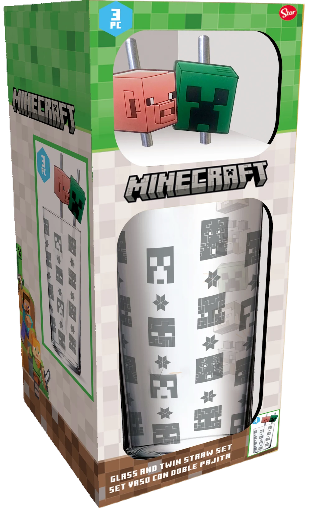 Minecraft Pack Verre XXL Premium 485ml + 2 Pailles en Métal – Image 2