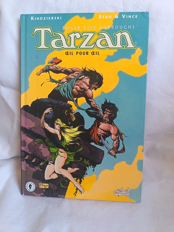 Couverture de la BD Tarzan Tome 2 Œil pour Œil éditée par Soleil Productions en 1998, adaptation des aventures d'Edgar Rice Burroughs.